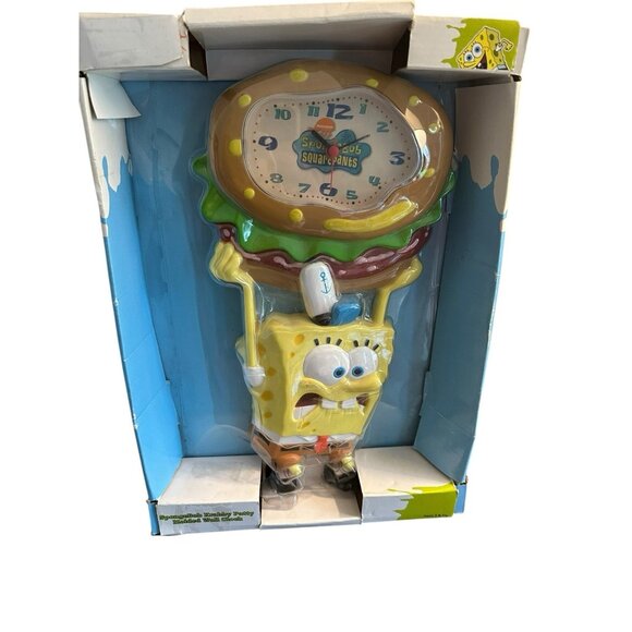 Sponge Bob 2004 Molded Wall Clock Krabby Patty Nickelodeon NEW Open Box Vintage - Picture 1 of 9